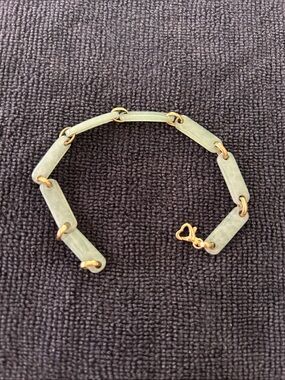 Gold and Light Green Rectangular Link Bracelet - Women's Jewelry